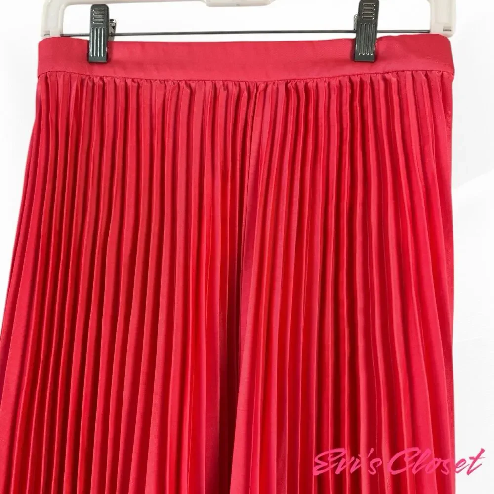 J.Crew Factory Women’s Pleated Petite Midi Skirt Guava Size PM NWT